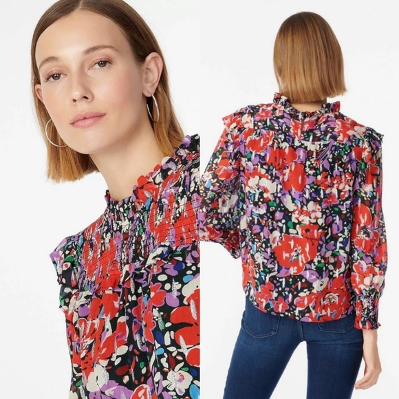 J. CREW Smocked popover  Floral Blouse  Size Small EUC - Picture 3 of 16